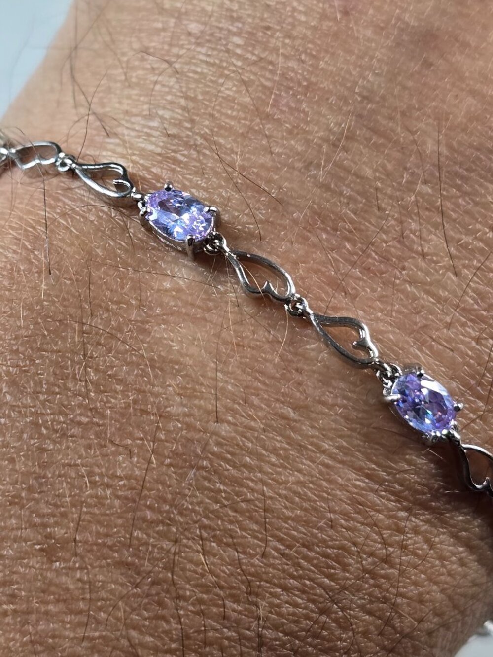 Womens Vintage Estate Sterling Silver Amethyst Colored Bracelet 6.7g E3093